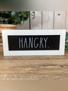 Rae Dunn HANGRY Sign White and Black Rectangular 12” Wooden Sign